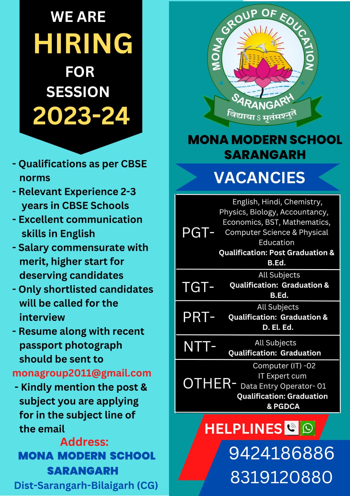 Mona Modern Eng.Med.School, Sarangarh